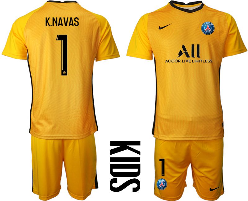 Youth 2020-2021 club Paris St German yellow goalkeeper #1 Soccer Jerseys->paris st german jersey->Soccer Club Jersey